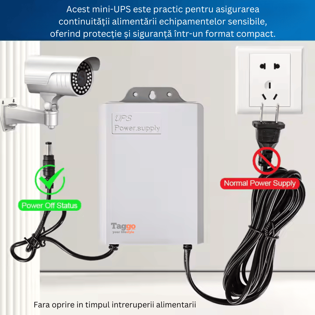 Alimentator UPS 12V ,baterie de 3600 mAh , Protectie la supraincarcare, supratensiune, temperaturi ridicate si scurtcircuit.