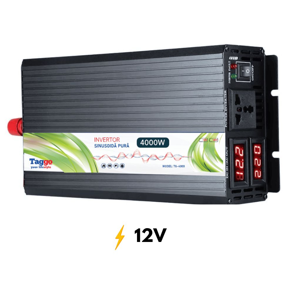 Invertor 4000W 12V – 220 V auto si panouri solare SINUS PUR, unda pura rulota, casa, cabana