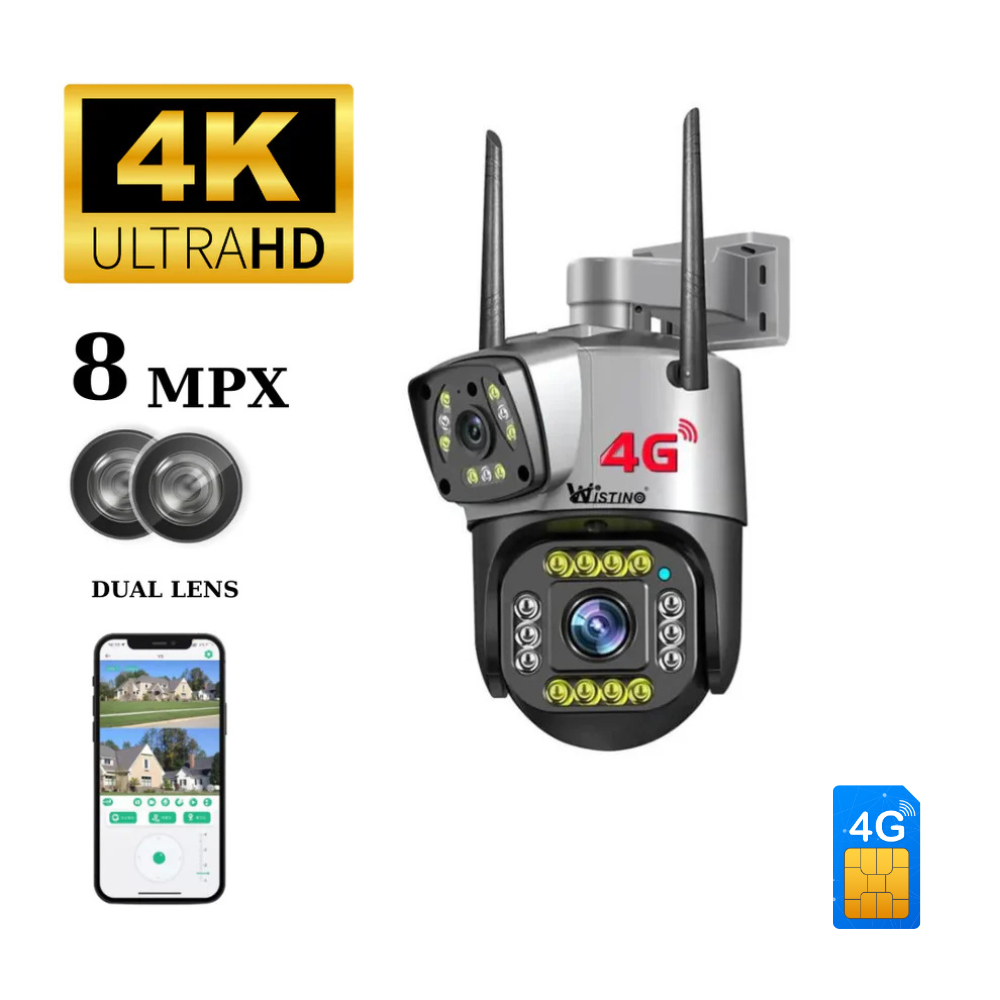 Camera supraveghere 4G Cartela SIM 4K, 8MP, Control din aplicatie, 2 lentile, Urmarire automata, Rezistenta la apa IP66