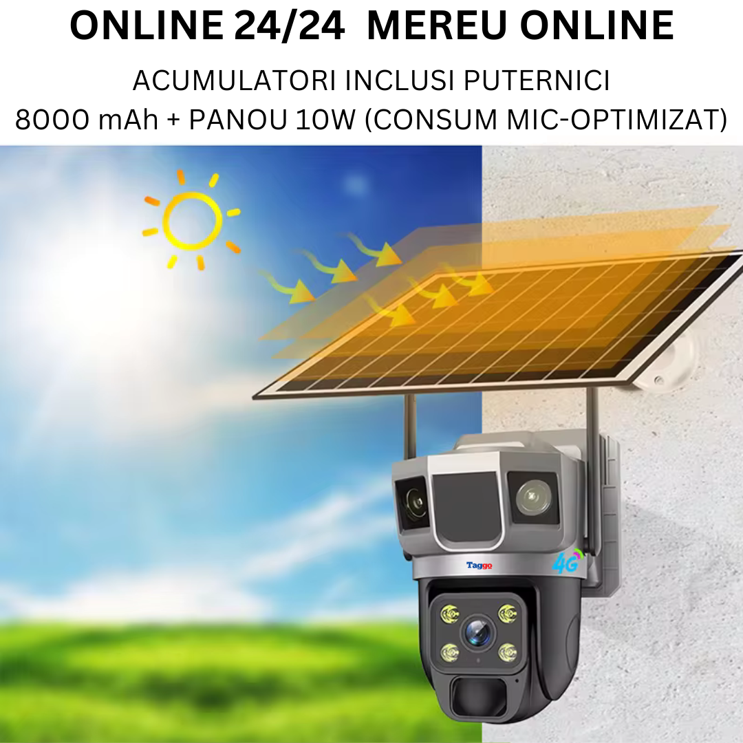 Camera de Supraveghere Solara 4G Cartela SIM, Online 24h, 5 MP, Zoom 10X, Full HD, Panou Solar 10W Rezistenta La Apa IP 66