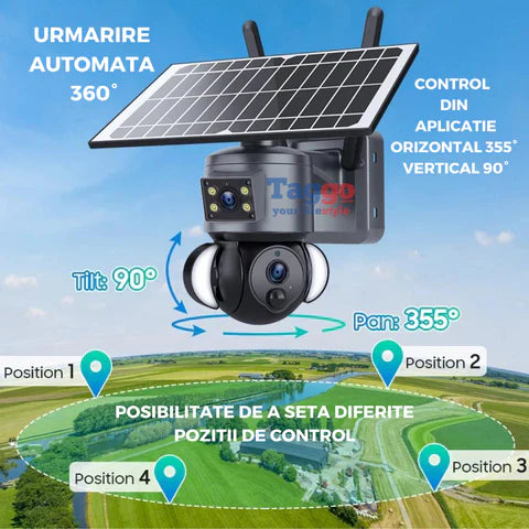Camera Supraveghere WIFI 4K Ultra HD, Dual Camera 4MP+4MP, 10X ZOOM, Incarcare Solara, Rotire Din Aplicatie, Rezistenta La Apa IP 66