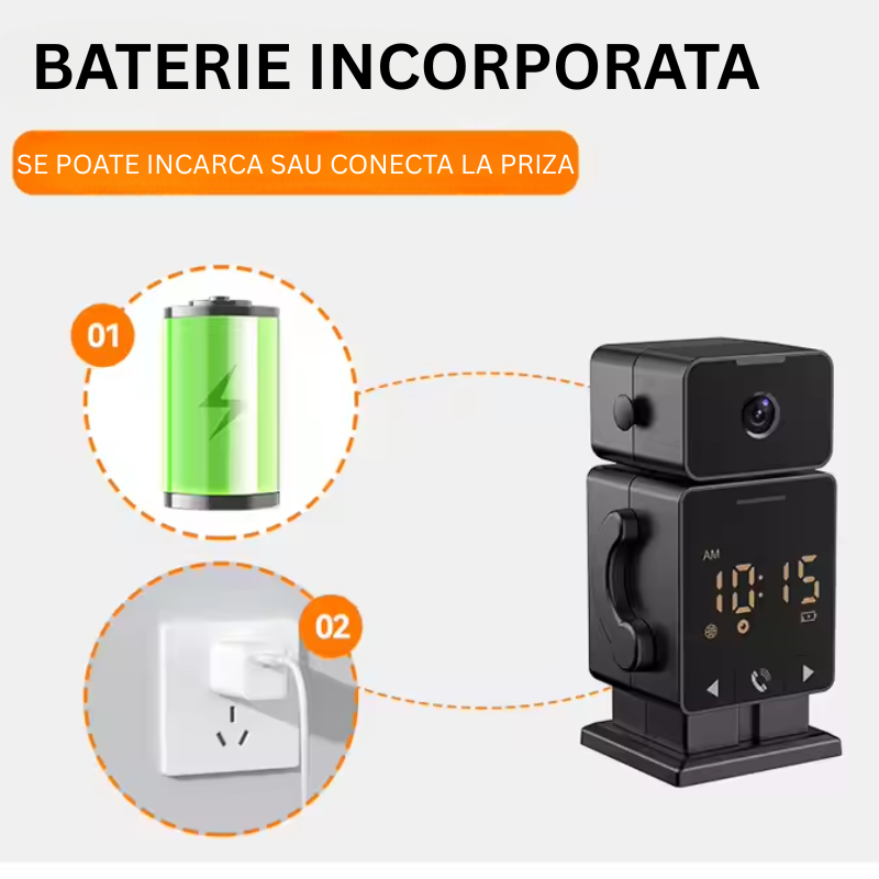 Camera de Securitate cu Ceas de Perete – WiFi, Tuya Smart, Detectie Miscare, Alarma, Vedere Nocturna Color, Apel cu o Atingere