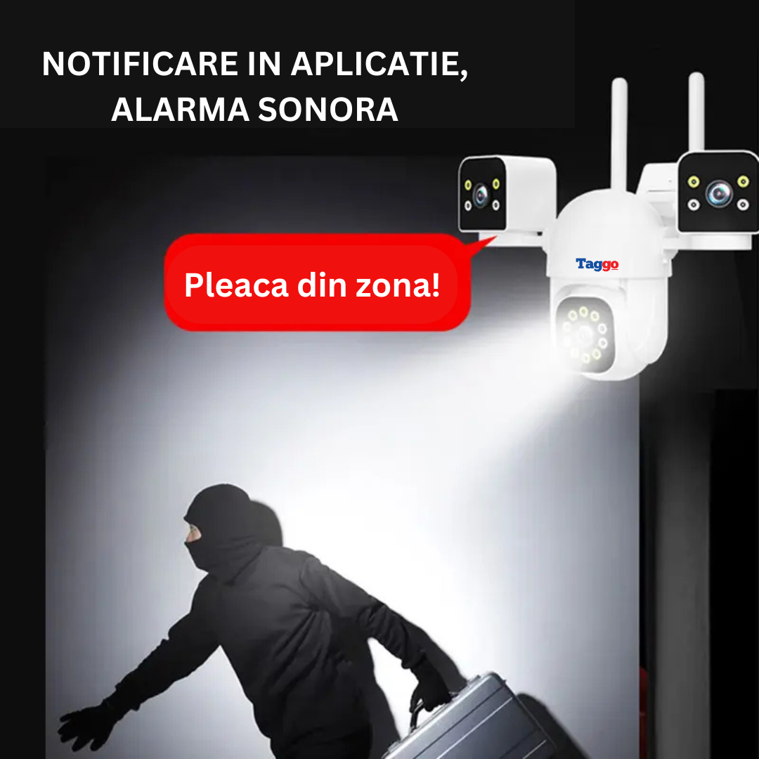 Camera de supraveghere WIFI 6K, 12MP, 3 lentile, Control din aplicatie, Comunicare bidirectionala, Urmarire automata, Multi lens