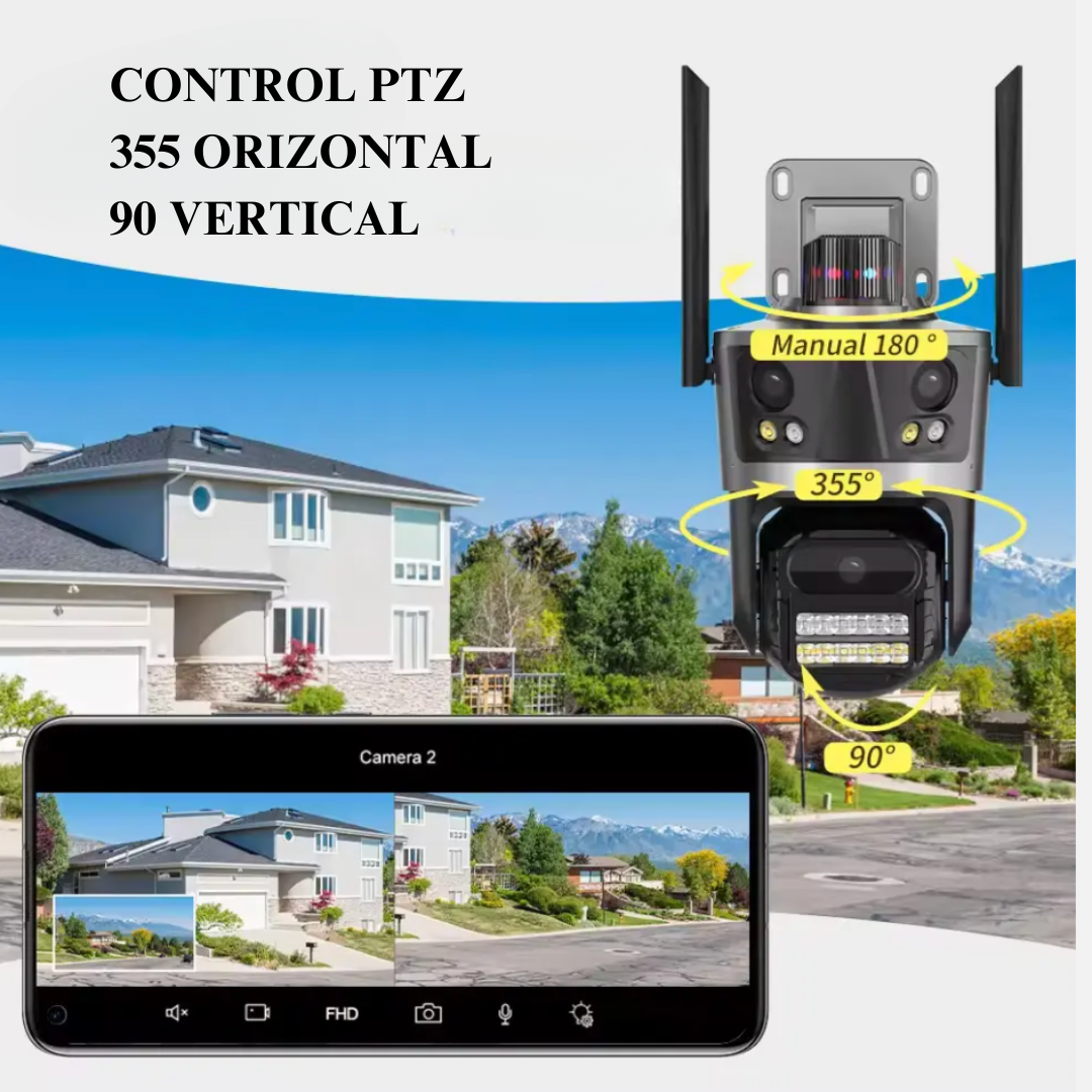 Camera de supraveghere WIFI 4K 8MP, 3 lentile, Control din aplicatie, Rezistenta la apa, Alarma - Taggo.ro