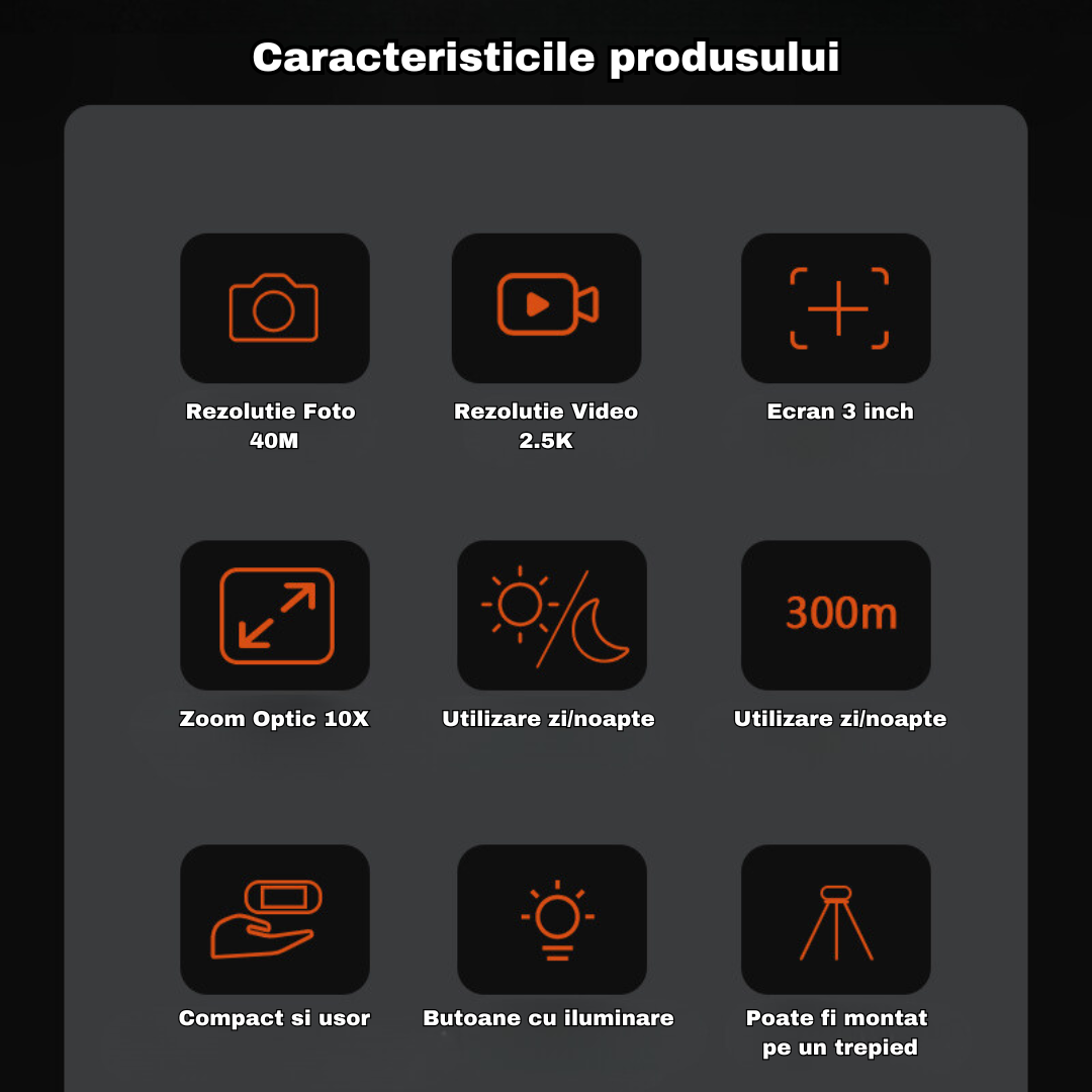 Binoclu Digital Profesional cu Night Vision de Vanatoare 4K, Zoom 10X, Ecran LCD, Acumulator, Verde - Taggo.ro