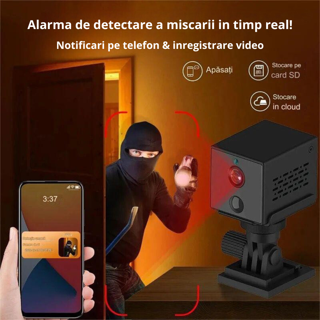Mini Camera de Supraveghere 4G 4K, Acumulatori inclusi, Detectie forma umana, Control din aplicatie