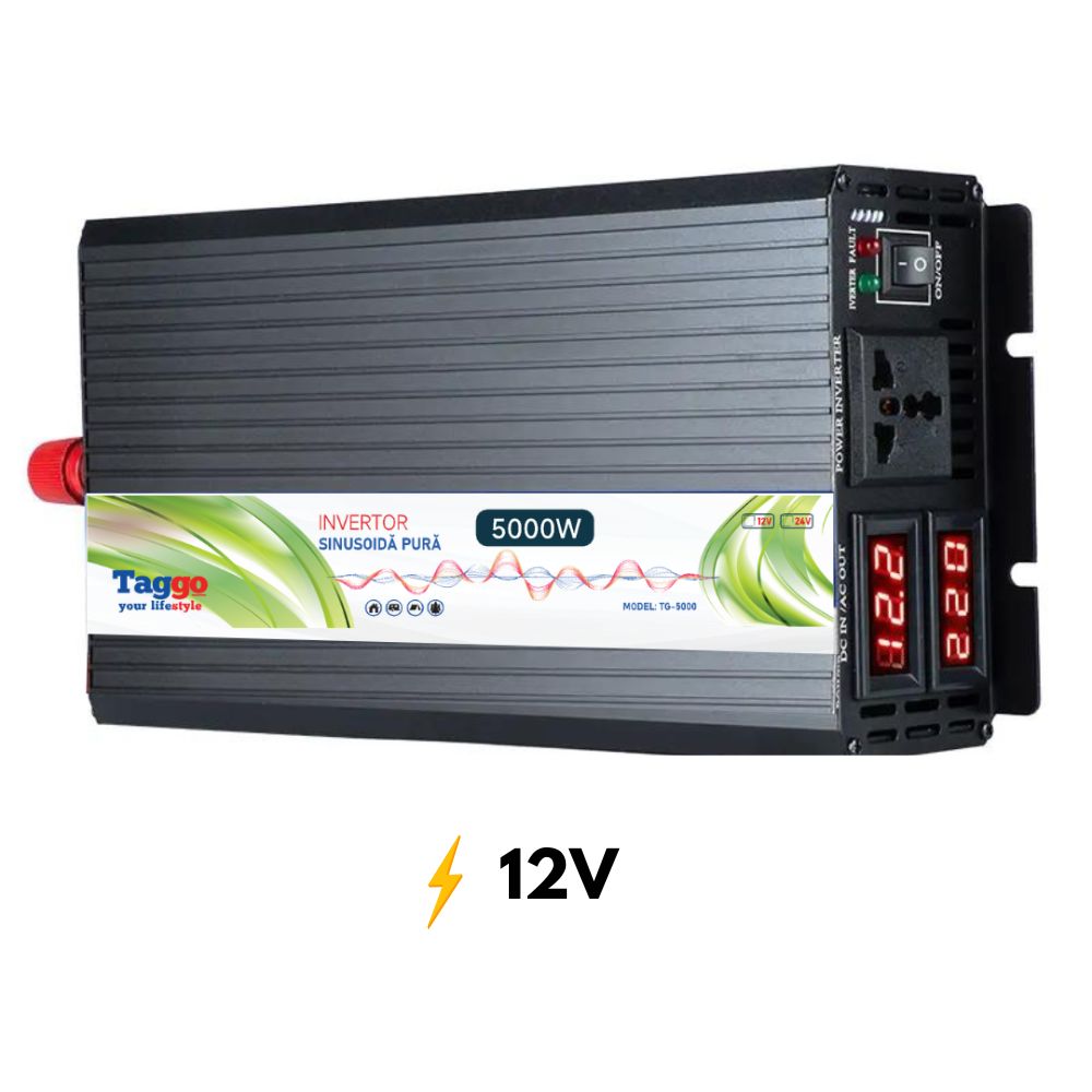 Invertor 5000W 12V – 220 V auto si panouri solare SINUS PUR, unda pura rulota, casa, cabana