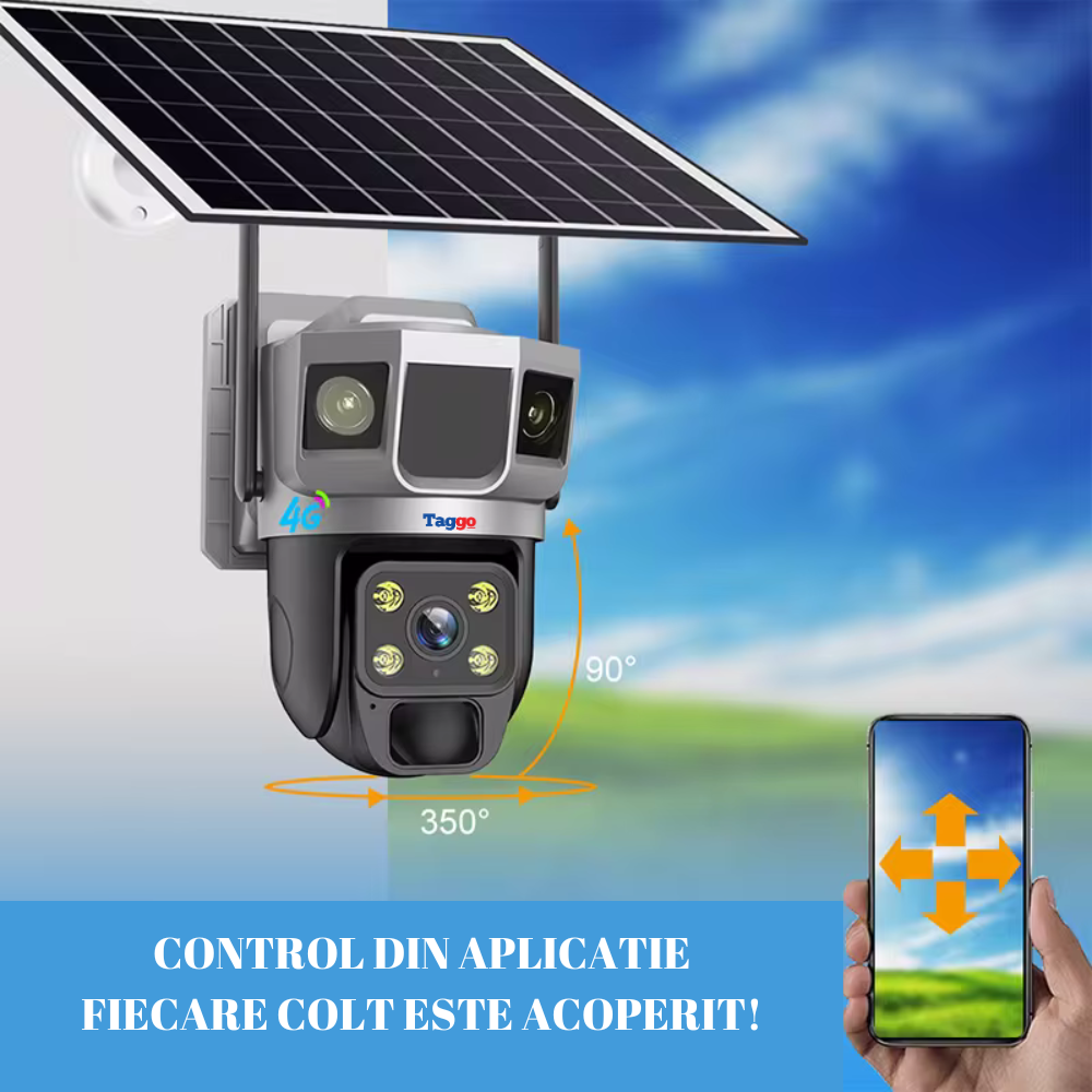 Camera de Supraveghere Solara 4G Cartela SIM, Online 24h, 5 MP, Zoom 10X, Full HD, Panou Solar 10W Rezistenta La Apa IP 66