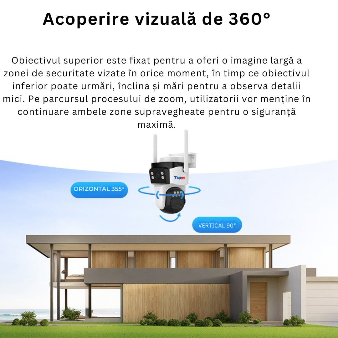 Camera de Supraveghere WIFI, 3 lentile, 6K 12MP, Auto Zooming 10x hybrid, Notificari, Control din Aplicatie, Urmarire Automata