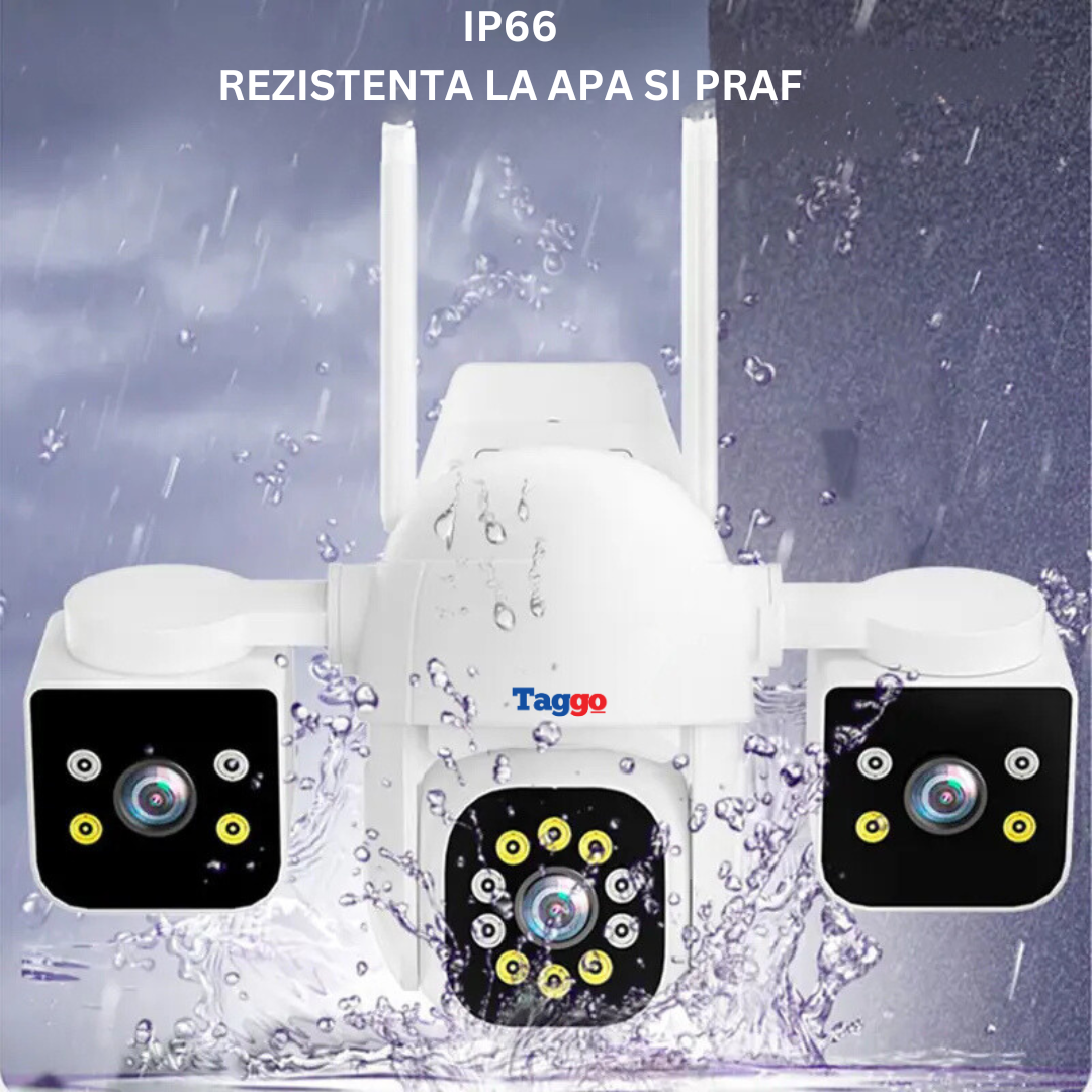 Camera de supraveghere WIFI 6K, 12MP, 3 lentile, Control din aplicatie, Comunicare bidirectionala, Urmarire automata, Multi lens