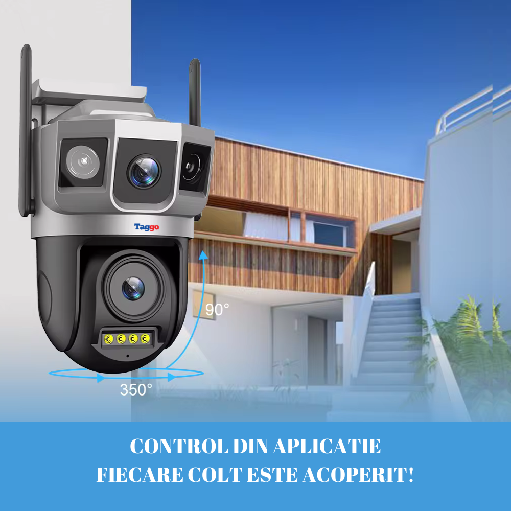 Camera de supraveghere WIFI 8MP, 2 lentile, Control din aplicatie, Urmarire automata, Rezistenta la apa IP66