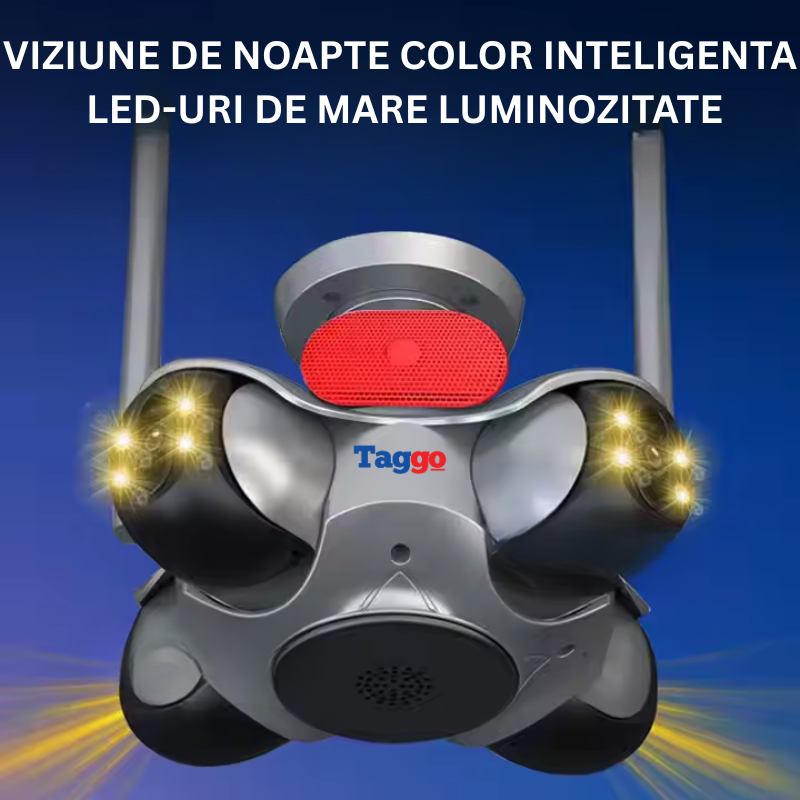 Camera de Supraveghere WiFi 8K, Control din Aplicatie, Detectia Miscarilor, Alarma Sonora, 4 Lentile PTZ, IP66, Comunicare Bidirectionala