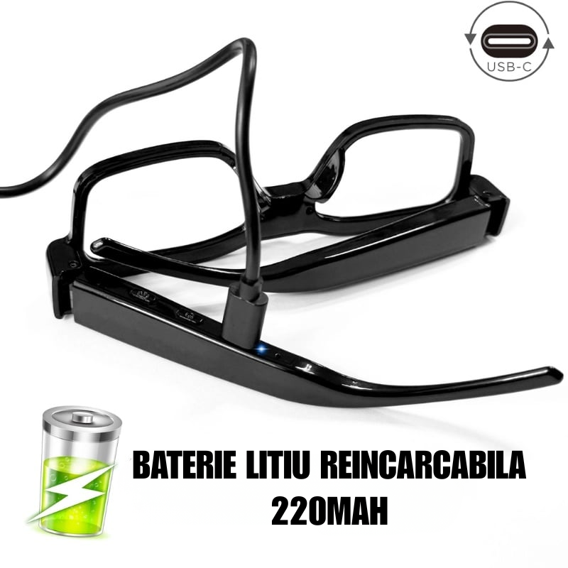 Ochelari cu Camera Ascunsa Rezolutie Full HD, Viziune Nocturna, husa inclusa