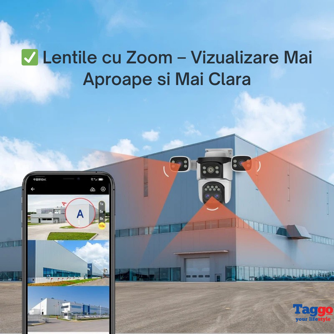Camera Supraveghere WiFi 16MP – Zoom 10X, Vedere Nocturna Color, Audio Bidirectional, Detectie Miscare si Urmarire Automata