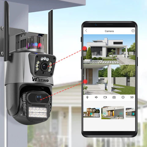 Camera de supraveghere WIFI 4K, 8MP, 2 lentile, Control din aplicatie, Urmarire automata, Rezistenta la apa IP66