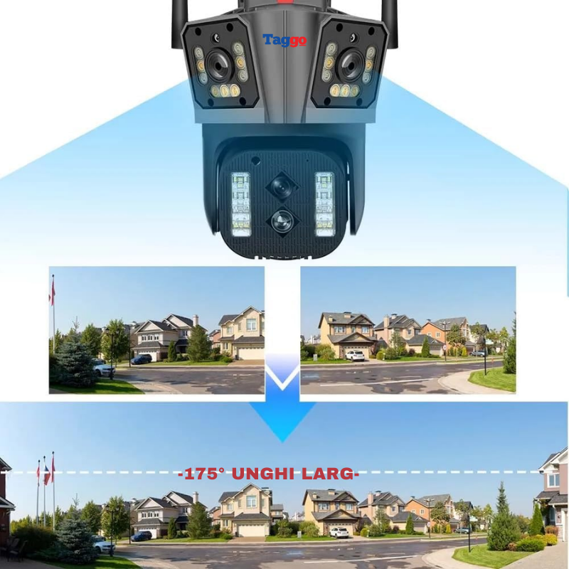 Camera de supraveghere Zoom 10X, WIFI 8K, 16MP, 4 lentile, Control din aplicatie, Comunicare bidirectionala, Urmarire automata