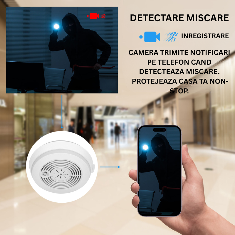 Camera Ascunsa in Senzor de Fum, WIFI, HD, Alb