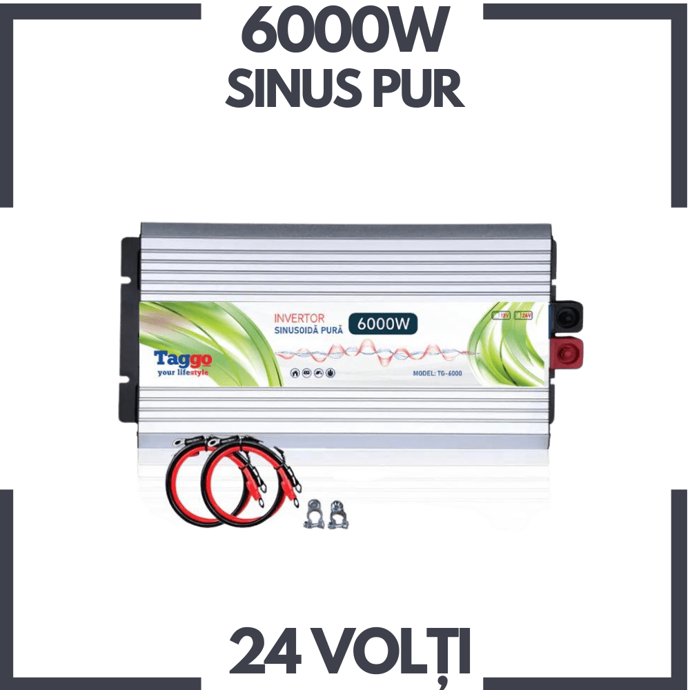 Invertor 6000W 24V – 220 V auto si panouri solare SINUS PUR, unda pura rulota, casa, cabana