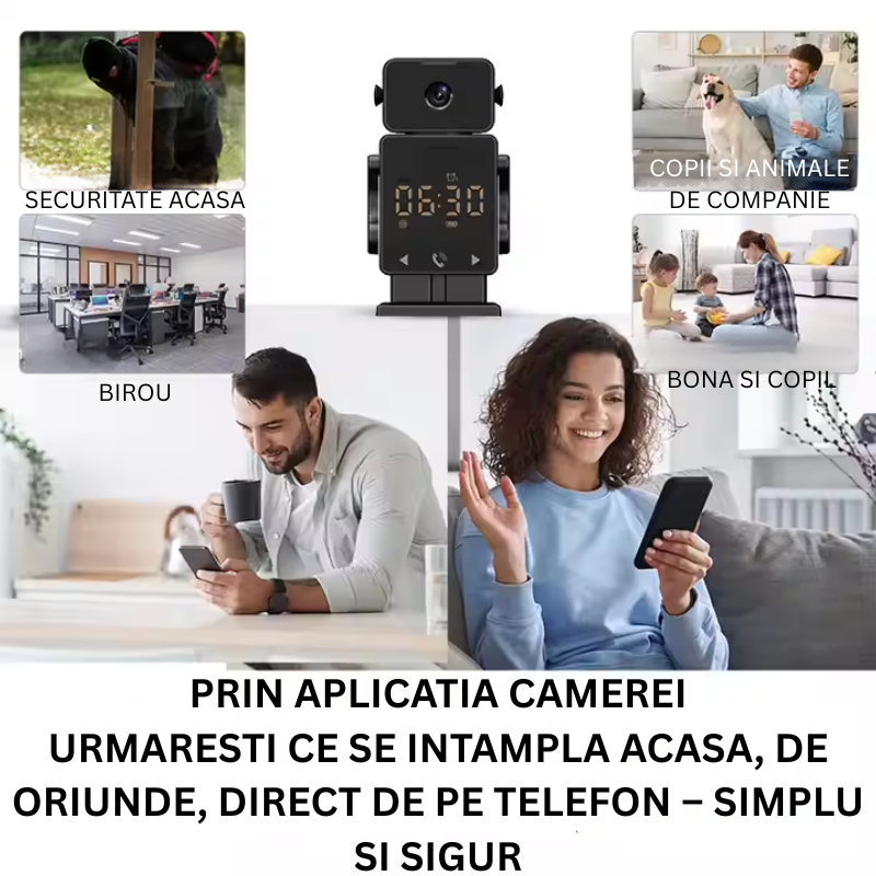 Camera de Securitate cu Ceas de Perete – WiFi, Tuya Smart, Detectie Miscare, Alarma, Vedere Nocturna Color, Apel cu o Atingere