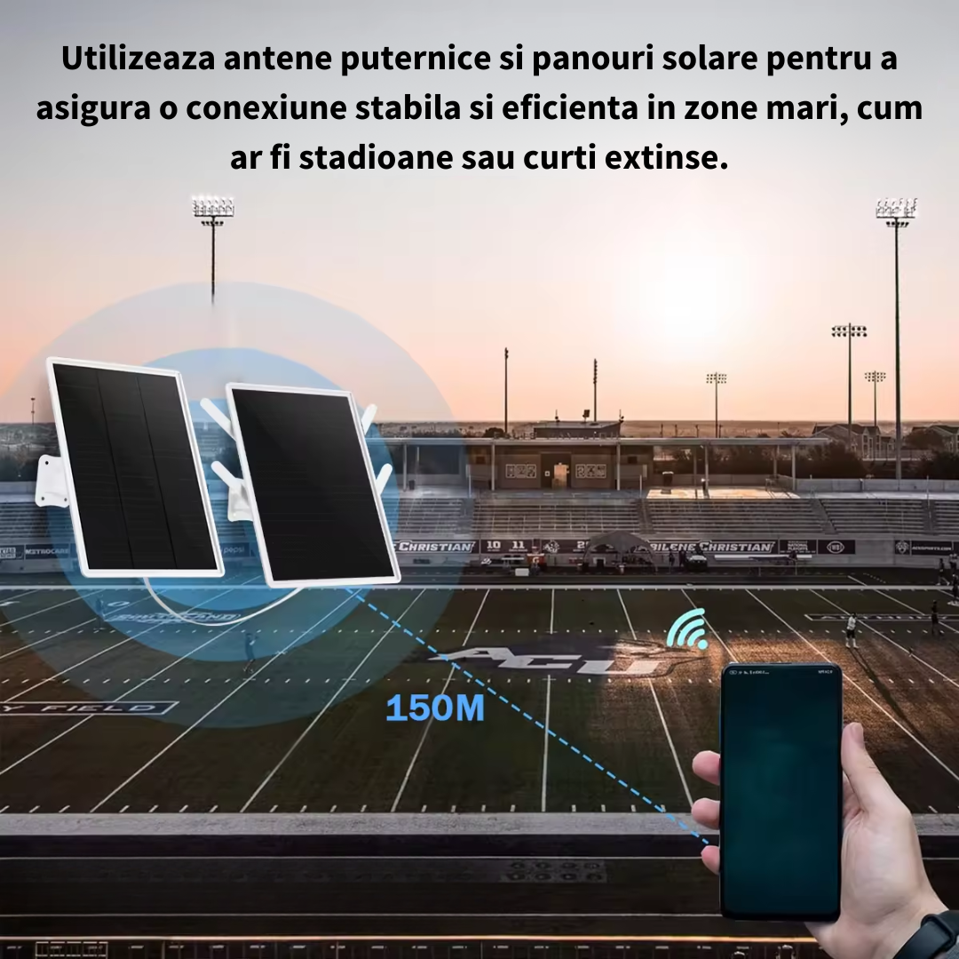 Router portabil 4G cu panouri duble, incarcare solara 15W+15W, autonomie 35000 mAh, ideal pentru camere de supraveghere sau alte dispozitive - Taggo.ro