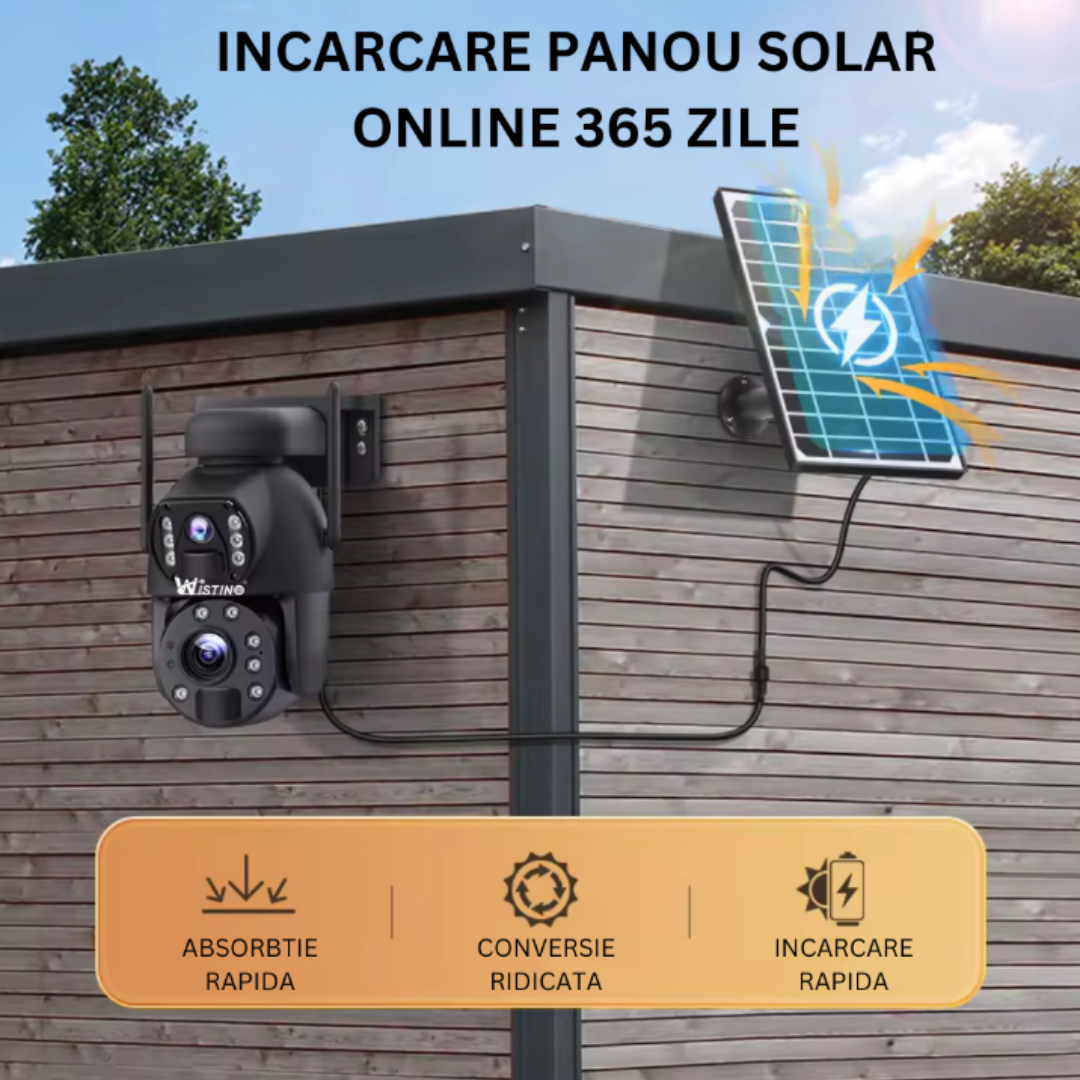 Camera Supraveghere 4G 3K Ultra HD 50X ZOOM, 10W, Dual Camera, Incarcare Solara, Rotire Din Aplicatie, Rezistenta La Apa IP 66
