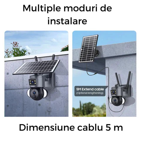 Camera Supraveghere WIFI 4K Ultra HD, Dual Camera 4MP+4MP, 10X ZOOM, Incarcare Solara, Rotire Din Aplicatie, Rezistenta La Apa IP 66