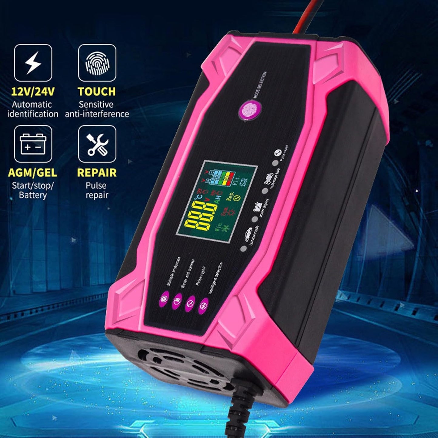 Incarcator Baterie Auto 12V/10A, 24V/5A, cu control inteligent si ecran LCD