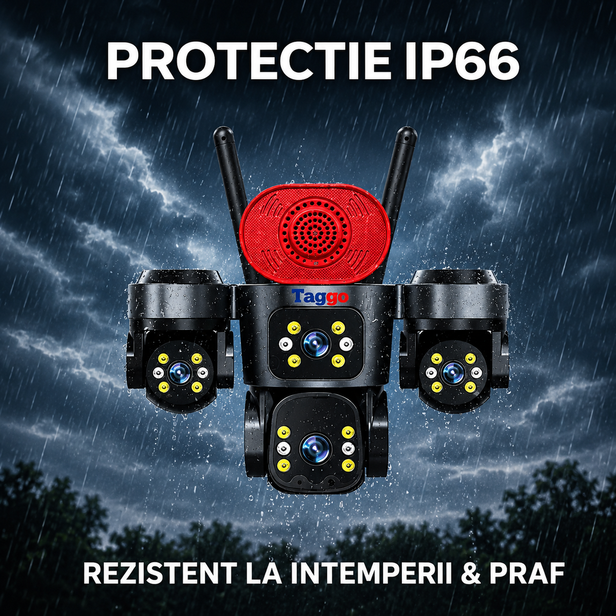 Camera de Supraveghere 4 Lentile, 16MP, Conexiune 4G, Control din Aplicatie, Viziune Colora si IR, Comunicare Bidirectionala, Protectie IP66
