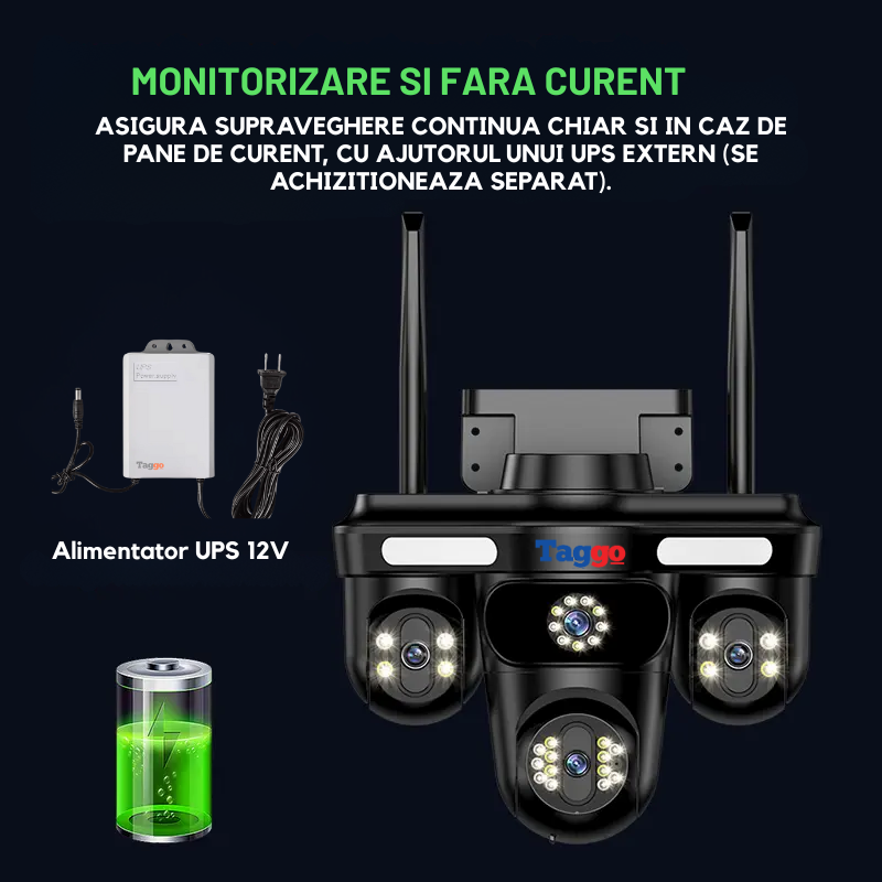 Camera de Supraveghere Crocodil, Conexiune WIFI, 3 Lentile, 12 MP, Vedere Panoramica, Night vision
