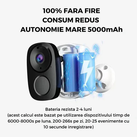 Camera de supraveghere WIFI 2K, 4MP, Baterie incorporata, Control din aplicatie,Rezistenta la apa IP66