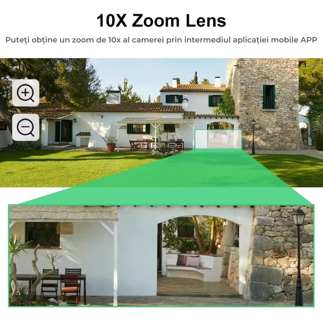 Camera Supraveghere 12MP 4G cu panou solar 10W, Multi-Lentile 3x4MP, Zoom optic 10X, 12xLED IR + 12xLED Alb, IP66