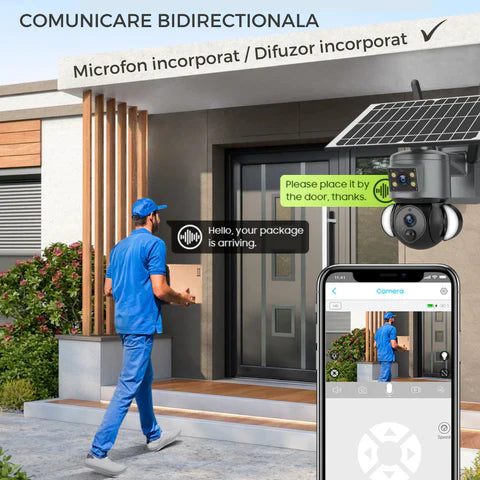 Camera Supraveghere WIFI 4K Ultra HD, Dual Camera 4MP+4MP, 10X ZOOM, Incarcare Solara, Rotire Din Aplicatie, Rezistenta La Apa IP 66