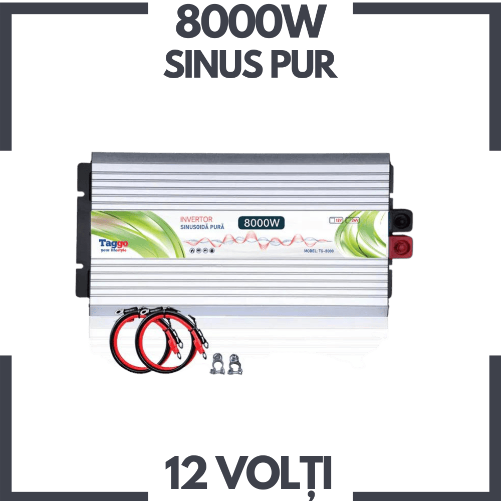 Invertor 8000W 12V – 220 V auto si panouri solare SINUS PUR, unda pura rulota, casa, cabana