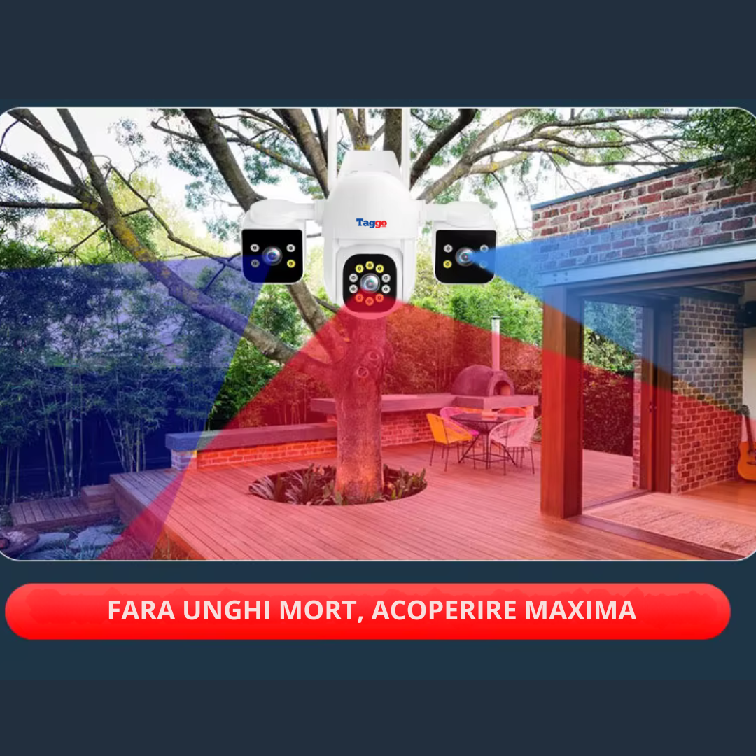 Camera de supraveghere WIFI 6K, 12MP, 3 lentile, Control din aplicatie, Comunicare bidirectionala, Urmarire automata, Multi lens