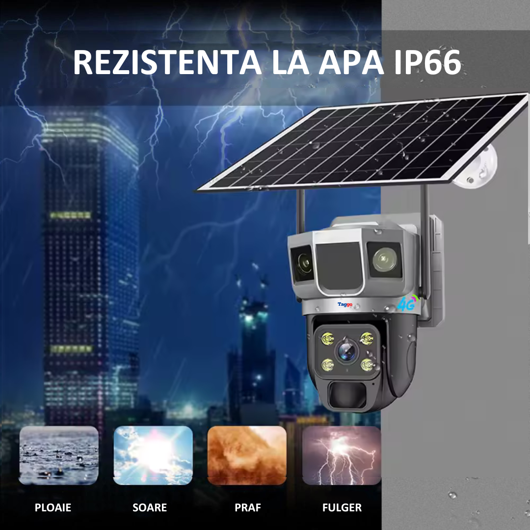 Camera de Supraveghere Solara 4G Cartela SIM, Online 24h, 5 MP, Zoom 10X, Full HD, Panou Solar 10W Rezistenta La Apa IP 66