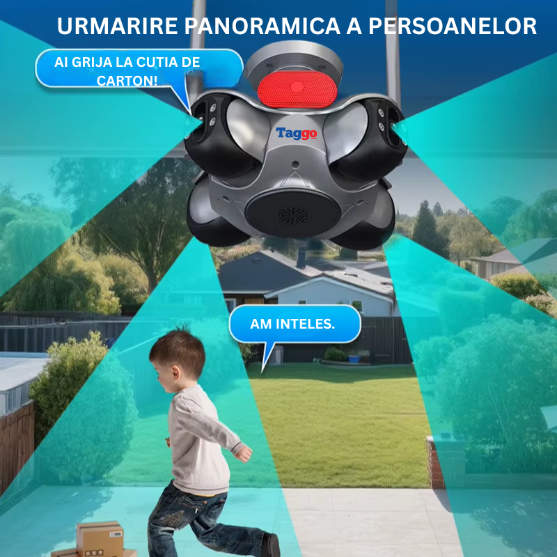 Camera de Supraveghere WiFi 8K, Control din Aplicatie, Detectia Miscarilor, Alarma Sonora, 4 Lentile PTZ, IP66, Comunicare Bidirectionala