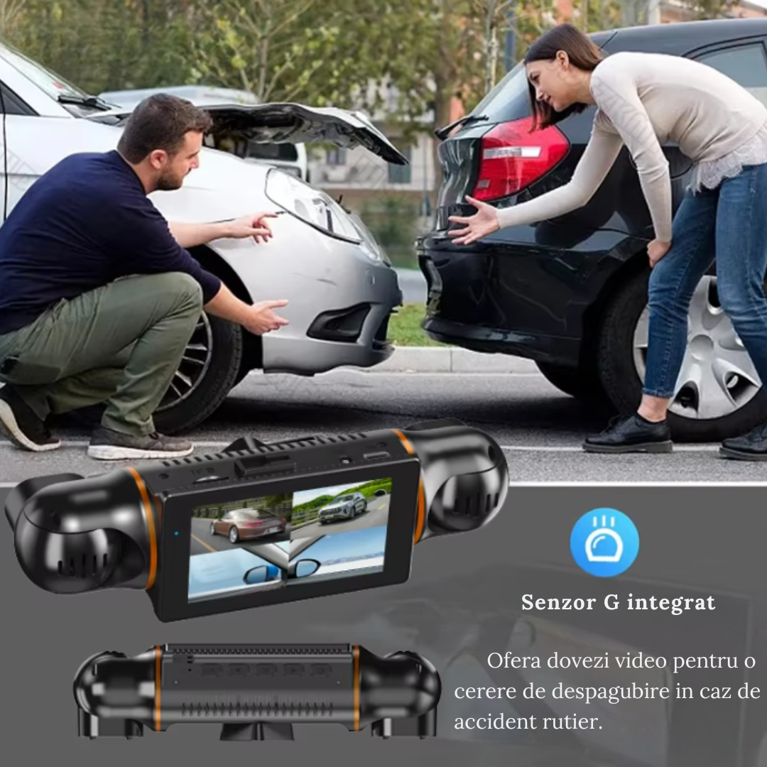 Camera Auto Crocodil, Senzor G si Inregistrare in Bucla – Monitorizare 360° cu 4 Lentile, Vedere Nocturna