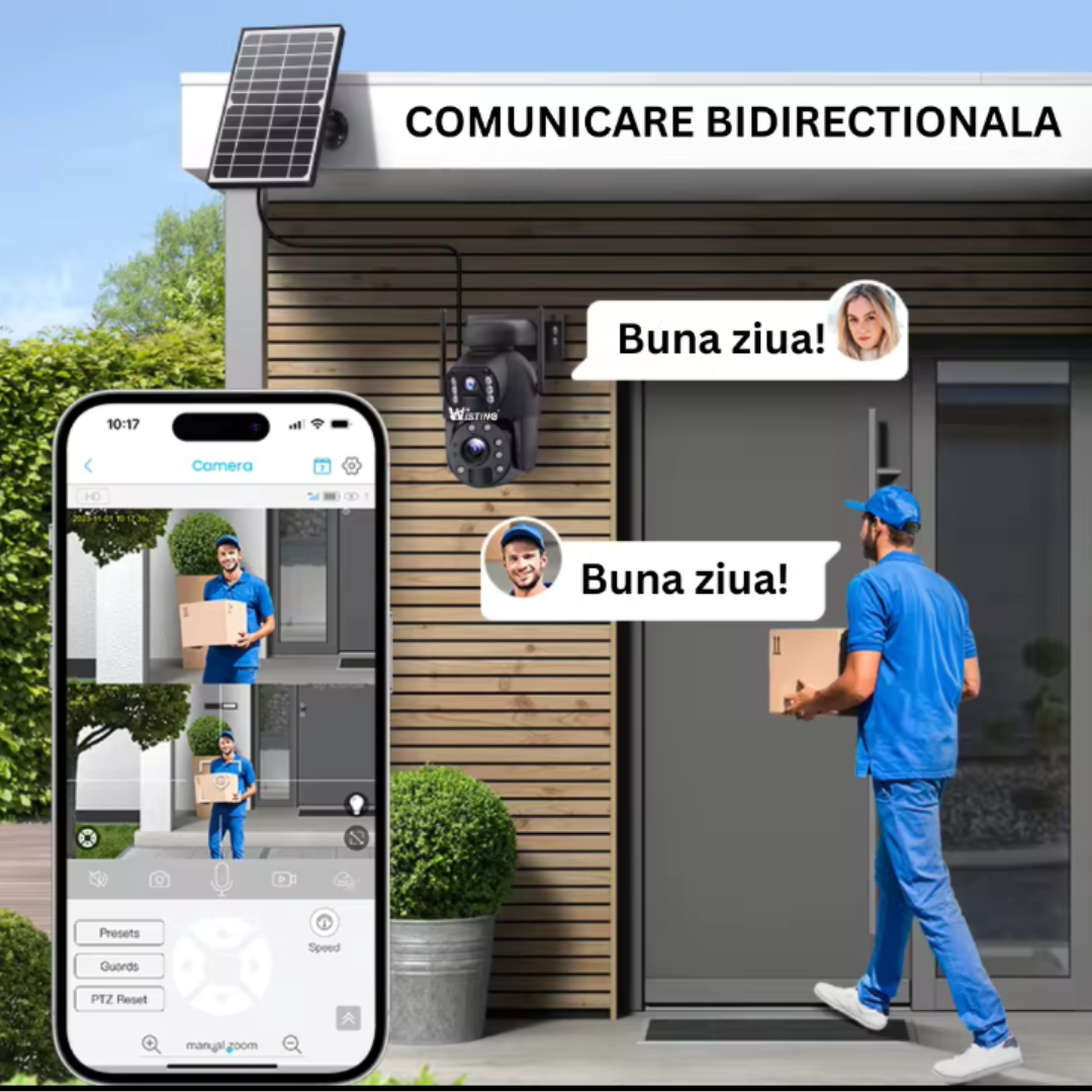 Camera Supraveghere 4G 3K Ultra HD 50X ZOOM, 10W, Dual Camera, Incarcare Solara, Rotire Din Aplicatie, Rezistenta La Apa IP 66