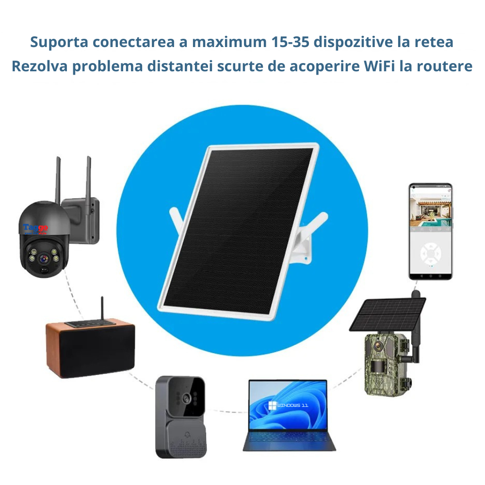 Repeater WiFi Solar Exterior, 300 Mbps, Raza 150m, Baterii 18650, Waterproof IP67