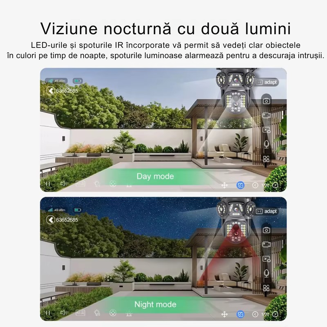 Camera Supraveghere 12MP 4G cu panou solar 10W, Multi-Lentile 3x4MP, Zoom optic 10X, 12xLED IR + 12xLED Alb, IP66