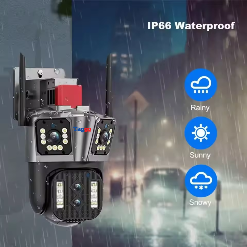 Camera de supraveghere Zoom 10X, WIFI 8K, 16MP, 4 lentile, Control din aplicatie, Comunicare bidirectionala, Urmarire automata