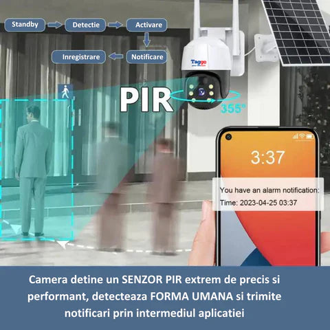 Camera de Supraveghere Solara 4G Cartela SIM 5 MP, Zoom 10X, Full HD, Panou Solar 9W Rezistenta La Apa IP 66