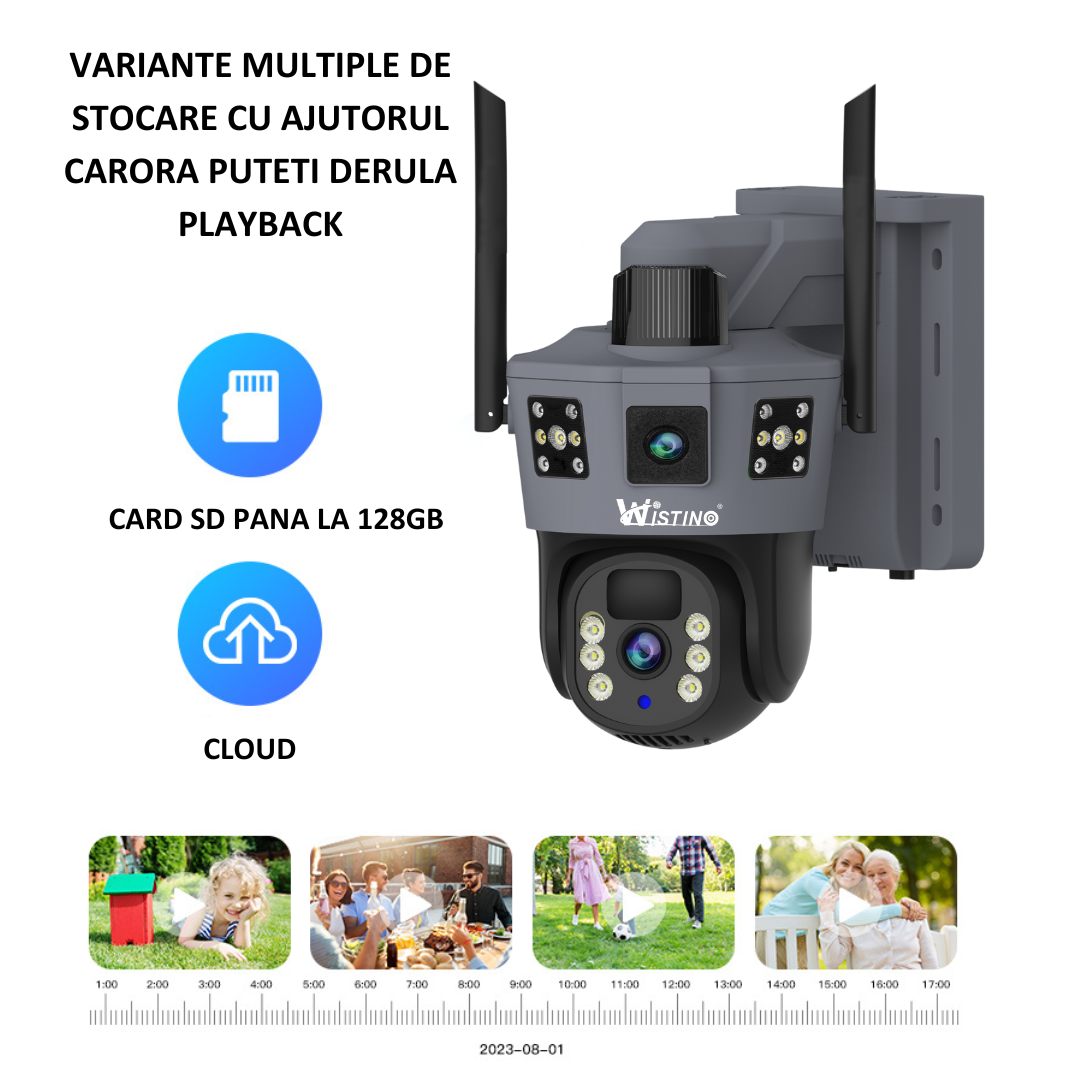 Camera Supraveghere WIFI 6K Ultra HD, Dual Camera 12MP, Incarcare Solara, Rotire Din Aplicatie, Rezistenta La Apa IP 66