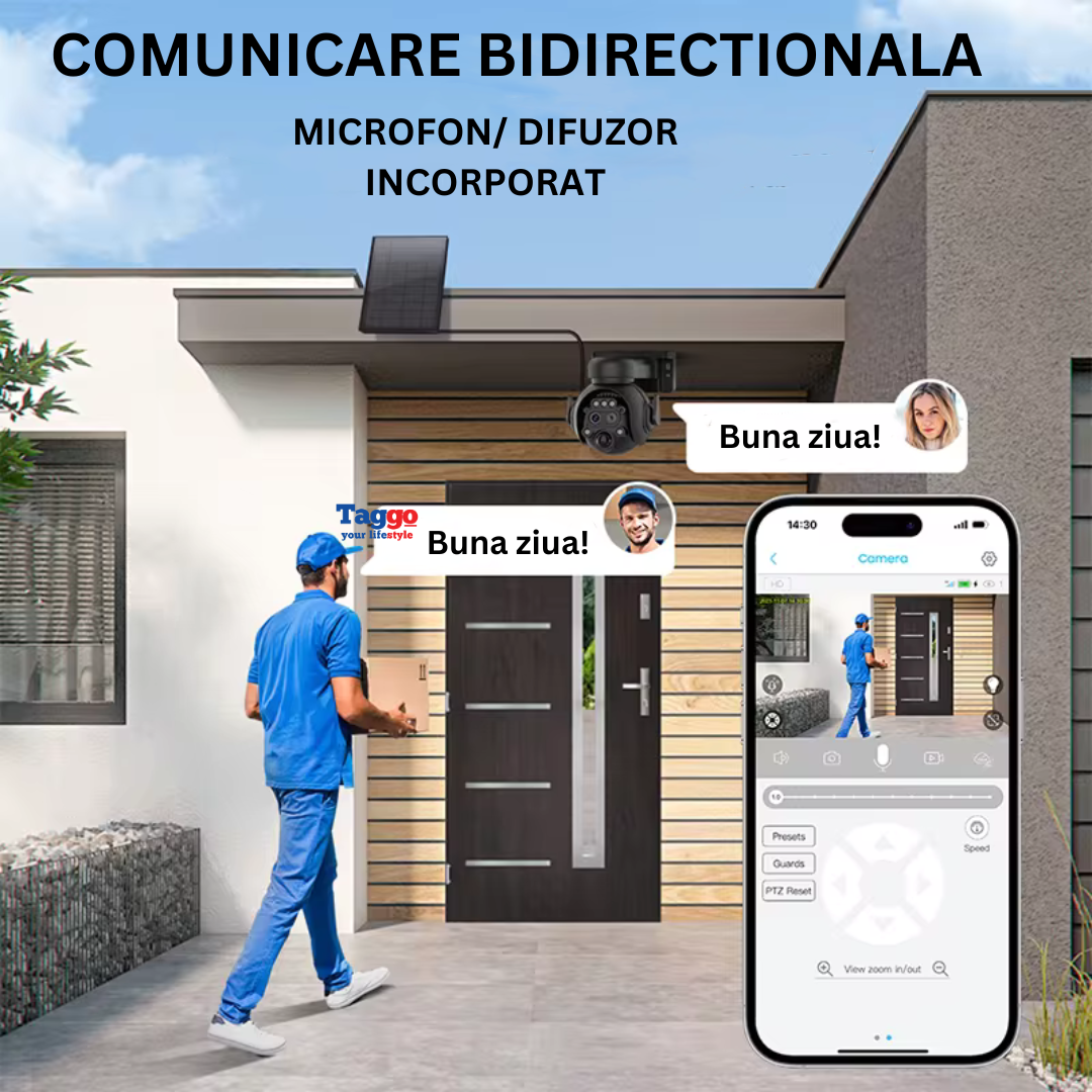 Camera Supraveghere WIFI 4K Ultra HD, Dual Lens, 12X ZOOM, Incarcare Solara, Rotire Din Aplicatie, Rezistenta La Apa IP 66