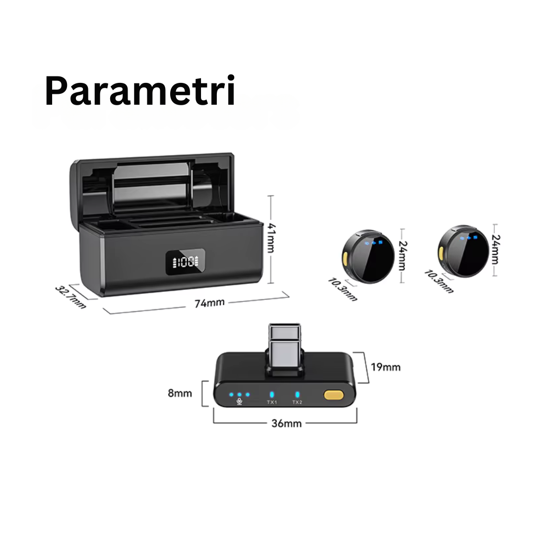 Lavaliera Wireless 3 in 1 – Microfon Magnetic Portabil pentru Telefon Mobil, Vlog si Streaming