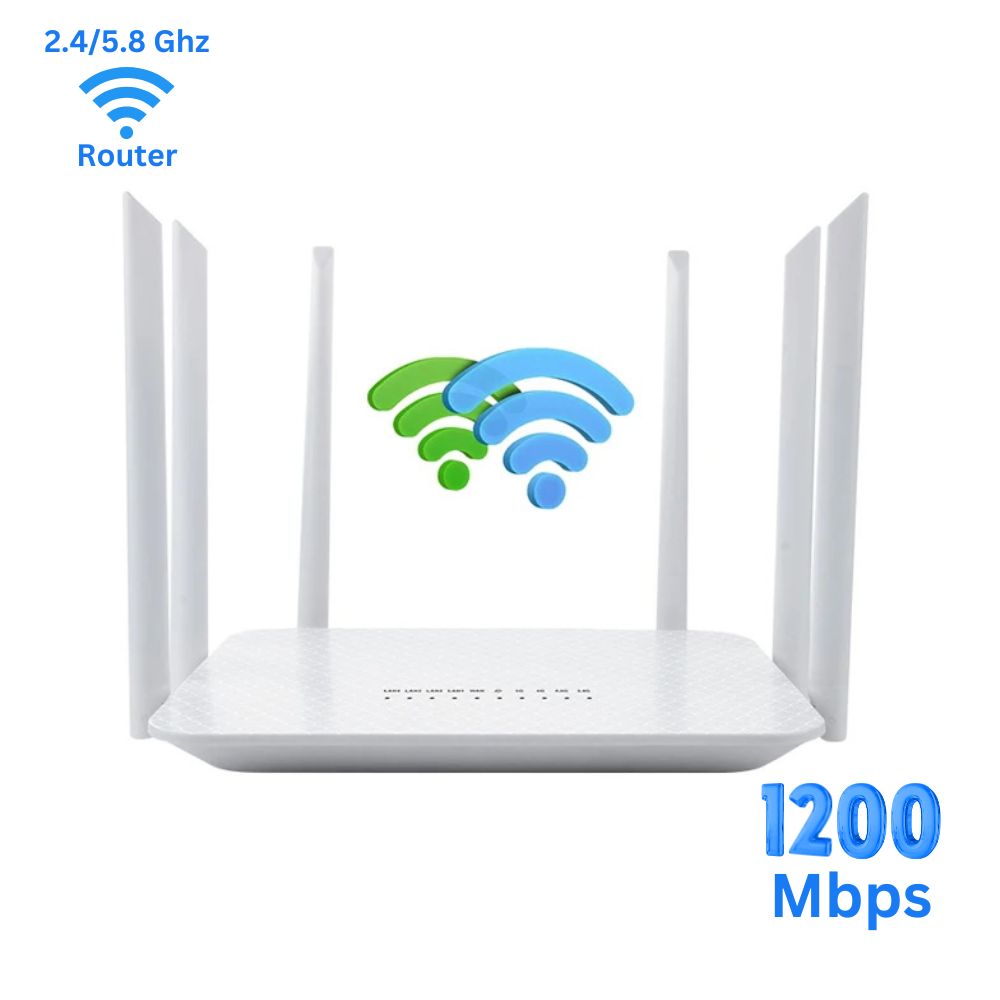 Router WiFi Wireless 2.4G/5.8G, 1200Mbps cu 6 Antene Externe, Semnal puternic, Acoperire extinsa si Functie Duala