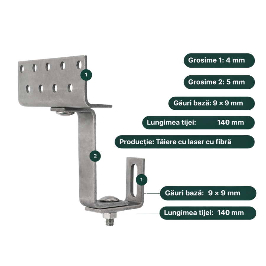 Carlig fixare pentru acoperis tigla ceramica sau beton, dublu reglabil inox – L=140 mm