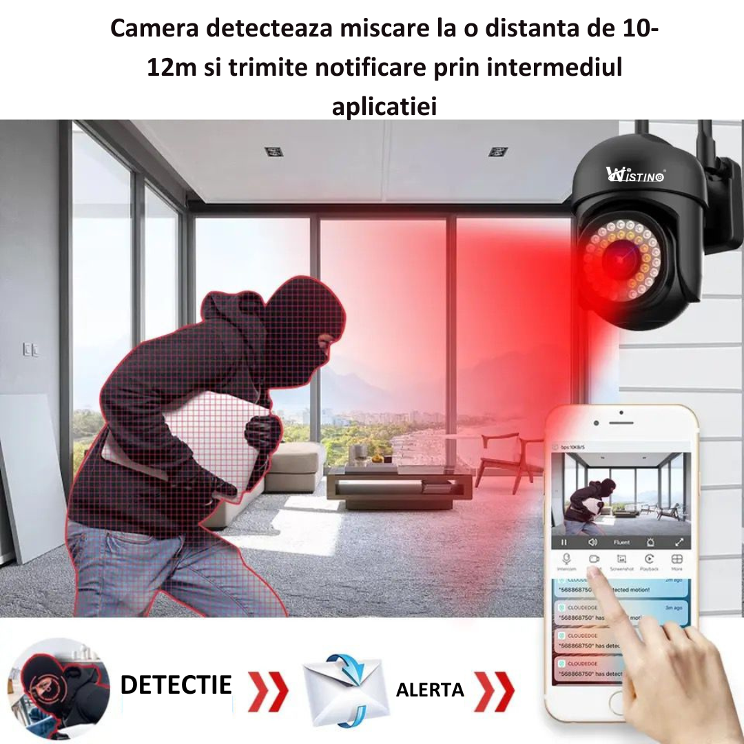 Camera de supraveghere 4G Cartela SIM 5MP, Control din aplicatie, Urmarire automata, Rezistenta la apa IP66 - Taggo.ro