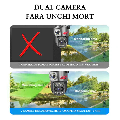 Camera de supraveghere WIFI 4K, 8MP, 2 lentile, Urmarire automata, Control din aplicatie, Rezistenta la apa IP66 - Taggo.ro