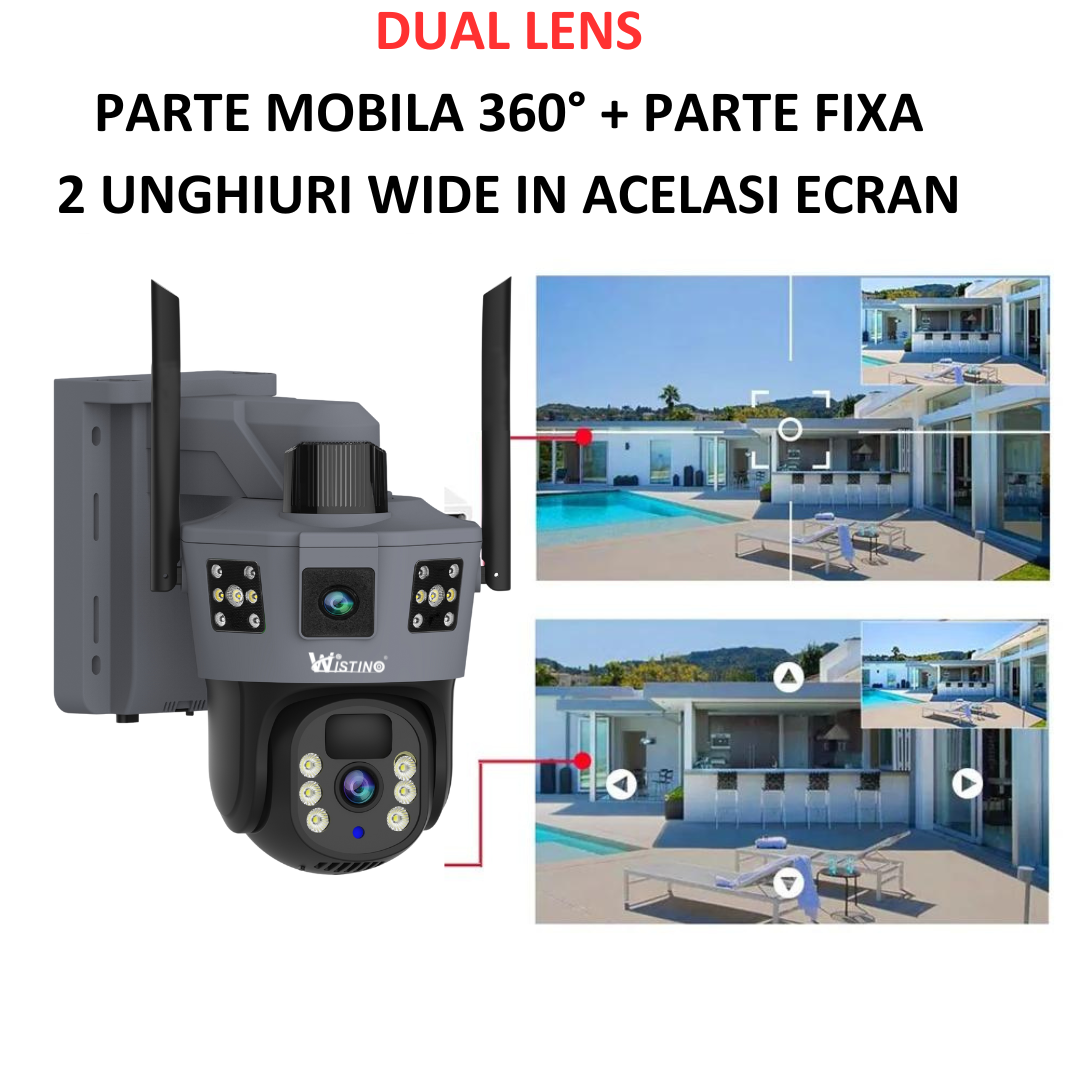 Camera Supraveghere WIFI 6K Ultra HD, Dual Camera 12MP, Incarcare Solara, Rotire Din Aplicatie, Rezistenta La Apa IP 66